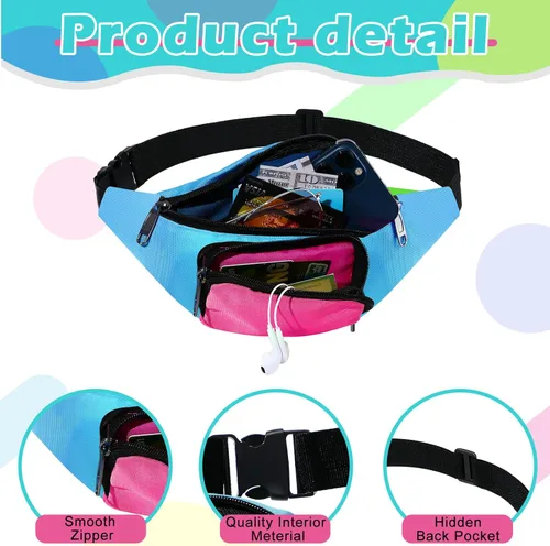 Miniatura 4 de Xuniea Riñonera retro de neón de los años 80, 2 bolsillos, bolsas para cinturón, disfraces de los años 90 para mujeres y hombres, riñoneras
