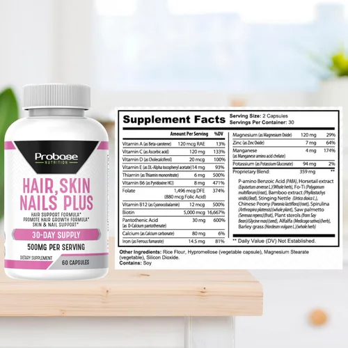 Miniatura 7 de Probase Nutrition Cabello, piel y uñas más 60 cápsulas de suministro para 30 días