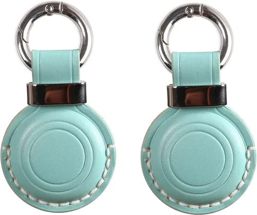 Miniatura 15 de Llavero de Cuero Genuino Compatible con Airtag, Soporte Seguro para Llavero de Air Tag Funda de Cubierta Anillo de Llavero Accesorios - Rosa V2.0