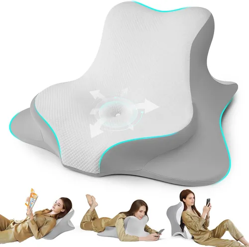 Miniatura 11 de Almohada de lectura para cama, para acostarse, inclinarse y boca abajo, almohada ergonómica de espuma viscoelástica para cabecero, almohada de apoyo