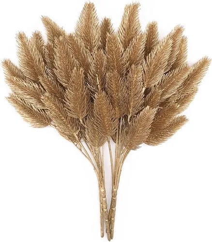 Miniatura 20 de Plantas artificiales Golden Baby Breath Gypsophila, para decoración de Navidad, plantas falsas, arbustos de helecho, arbustos sintéticos, Aliento