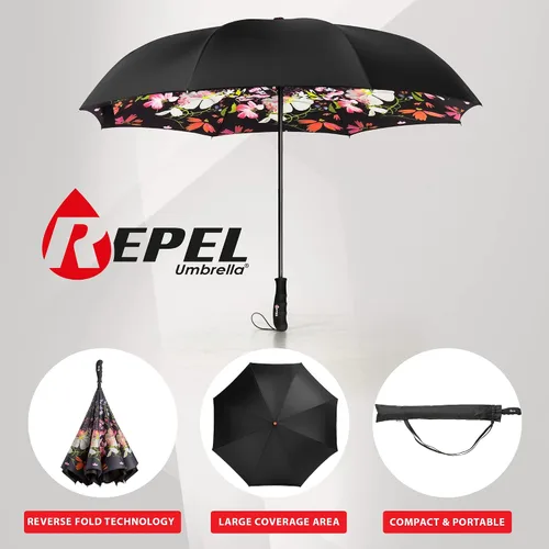 Miniatura 2 de Repel Umbrella Reverse Umbrella - Upside Down Inverted Reversible Wind Resistant Design - Teflon Canopy - Windproof Umbrella with Fiberglass Ribs