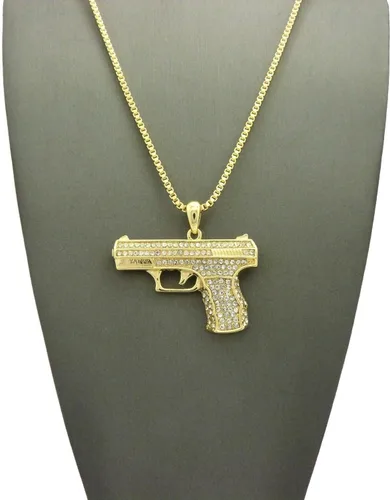 Miniatura 3 de Mens Iced Out ametralladora AK47Chopper, arma Uzi, pistola de mano, caja colgante, cuerda, cadena cubana, set de 3 collares con dije