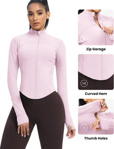 Miniatura 73 de AVGO Chaquetas de entrenamiento recortadas para mujer, con cremallera, ajustadas, atléticas, con agujeros para el pulgar