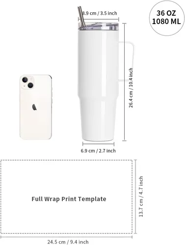 Miniatura 2 de PYD Life Paquete de 4 vasos de sublimación con mango en blanco, tazas de café blancas de 36 onzas, tazas de café aisladas, tazas de viaje