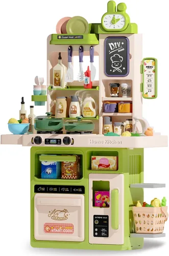 Juego de Cocina para Niños, 63 Piezas de Juguetes de Cocina de Juego de Simulación para Niños Pequeños, Estufa de Cocina con Sonido de Vapor y Luz,