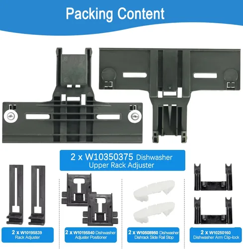 Miniatura 3 de Piezas de repuesto mejoradas para lavavajillas W10350375 para lavavajillas Kenmore 665 Whirlpool, posicionador de lavavajillas W10195840 y ajustador