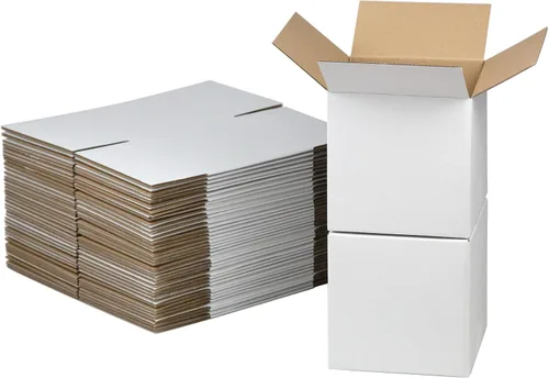 Miniatura 15 de Cajas de envío de 4 x 4 x 4 pulgadas, juego de 40, caja de cartón corrugado blanca para envío postal de documentación para pequeñas empresas Blanco