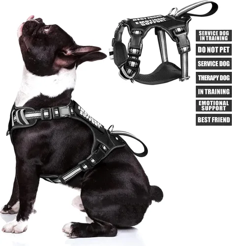 Miniatura 14 de Arnés para perro de servicio WINSEE sin tirones con 7 parches para perros, arnés reflectante para mascotas con asa acolchada y duradera
