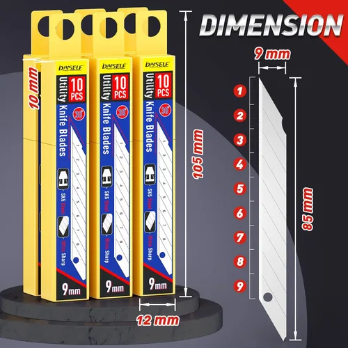 Miniatura 6 de DIYSELF Cuchillas de cuchillo utilitario, paquete de 50 recambios para cuchillo de caja de 9mm con hoja a presión, acero de alto carbono