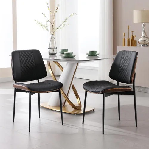 Miniatura 15 de BV - Juego de 2 sillas de comedor, sillas de cocina sin brazos de piel sintética en estilo moderno de nogal, silla auxiliar de madera curvada