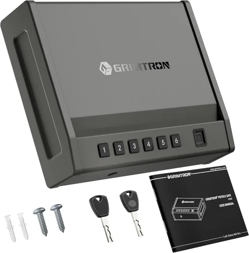 Miniatura 8 de Grimtron Caja fuerte biométrica resistente para pistola de 8.2 libras, caja fuerte para pistolas de acceso rápido con 100 huellas dactilares
