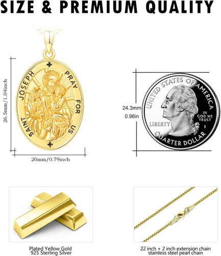 Miniatura 552 de Collar de plata de ley 925 con medalla de San Patrón, colgante de protección católica, amuleto, joyería religiosa para hombres y mujeres