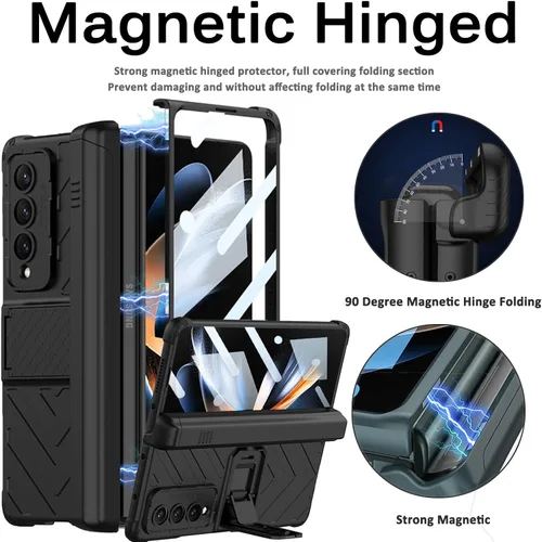 Miniatura 3 de Miimall Funda compatible con Samsung Galaxy Z Fold 4 con soporte para bolígrafo, protector de pantalla de vidrio templado integrado + función atril