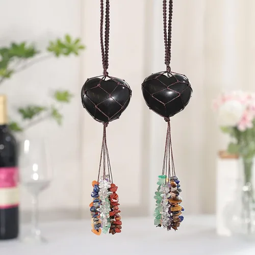 Miniatura 4 de moonsix Adorno colgante de piedra hecho a mano en forma de corazón para espejo retrovisor del automóvil, decoración de cristal curativo para oficina