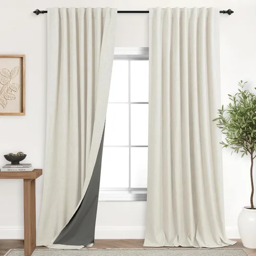 Miniatura 22 de KOUFALL - Cortinas de medio estilo francés de lino para ventana, juego de 2 cortinas cortas de 40 pulgadas de longitud, para privacidad, cortinas