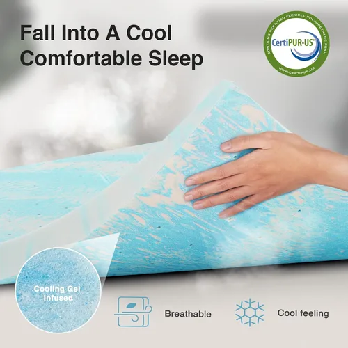 Miniatura 2 de Novilla Cubrecolchón de espuma viscoelástica King – Espuma viscoelástica con infusión de gel refrescante de 3 pulgadas Alivio de presión de rebote