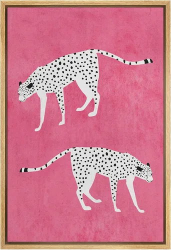 Miniatura 44 de SIGNWIN Lienzo Enmarcado Impresión Arte de Pared Decoración de Habitación Preppy Guepardo Africano Gato Fondo Verde Naturaleza Silvestre Dibujos