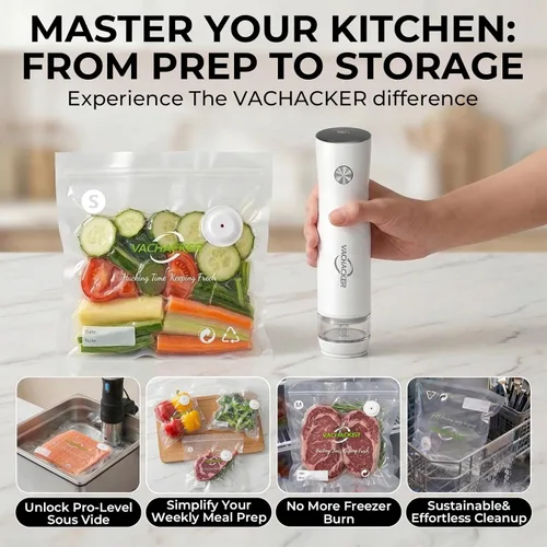 Miniatura 4 de Sellador al vacío de mano para alimentos, máquina selladora al vacío compacta con 30 bolsas de vacío reutilizables, ahorrador de alimentos portátil