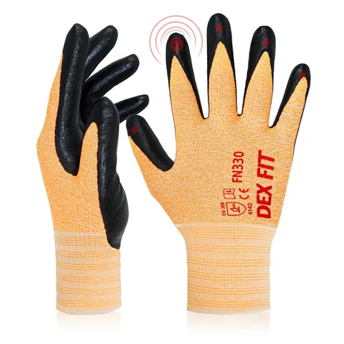 Miniatura 21 de DEX FIT Guantes de trabajo de nitrilo FN330, 1 par, ajuste elástico cómodo 3D, agarre firme, delgados y ligeros, compatibles con pantalla táctil