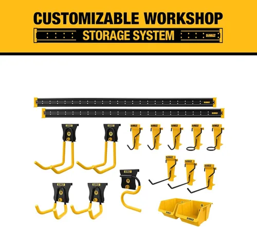 Miniatura 2 de DEWALT Organizador de herramientas, kit de inicio de 21 piezas con accesorios, incluye 2 rieles de metal, 13 ganchos y 2 contenedores de plástico