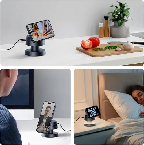 Miniatura 6 de Estación de carga inalámbrica magnética 4 en 1, carga rápida de 15 W con luz nocturna ajustable para soporte de cargador MagSafe, cargador