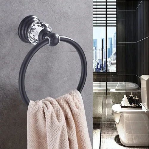 Miniatura 2 de WINCASE Anillo Toallero de Cristal, Soporte para Toallas de Mano Negro, Colgadores de Toallas Redondos para Baño Montaje en Pared Negro Mate