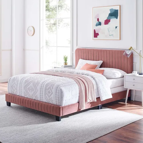 Miniatura 16 de Modway Celine Channel - Cama de terciopelo de alto rendimiento, tamaño Queen, color azul marino
