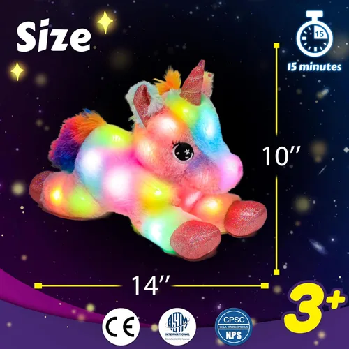 Miniatura 6 de Easfan Animal de peluche con luces LED de unicornio con luces nocturnas coloridas que brillan en la oscuridad, festival de cumpleaños para niños