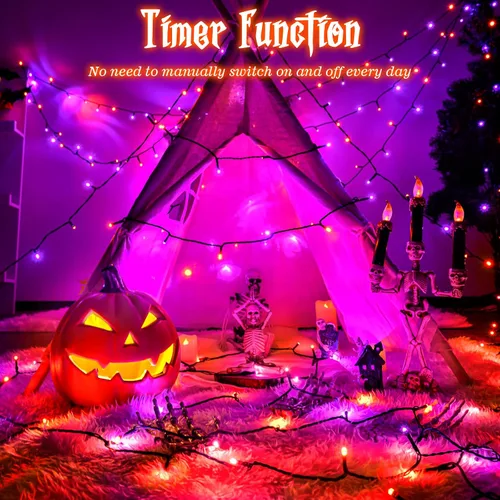 Miniatura 3 de Luces de Cadena de Halloween Total 100LED Operadas por Batería Exteriores 8 Modos con Temporizador 16.4Pies*2, 50LED*2 Luces de Hadas Impermeables