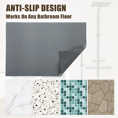 Miniatura 6 de HOMBYS 35 x 24 Alfombra de Ducha Extra Grande para Cabina de Ducha y Tina, Alfombra de Baño Antideslizante, Accesorios de Baño de PVC, Secado Gris