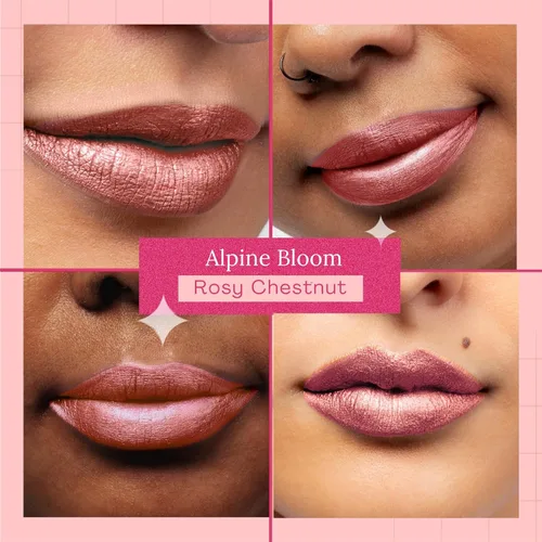Miniatura 3 de Aromi Lápiz labial líquido metálico Color de labios castaño rojizo con acabado brillante, vegano, tono desnudo rosa, de larga duración, resistente