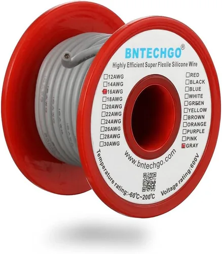 Miniatura 25 de BNTECHGO Carrete de alambre de silicona de calibre 16, rojo de 25 pies y negro, 25 pies, 2 cables separados, alambre de cobre estañado flexible
