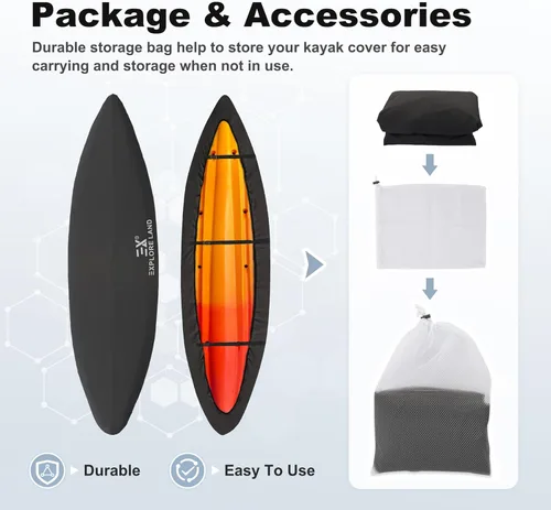 Miniatura 8 de Explore Land Funda impermeable para kayak - Resistente al desvanecimiento 600D Funda de almacenamiento para canoa y kayak de alta resistencia Negro
