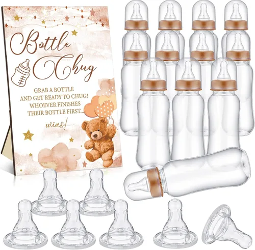 Juegos de Baby Shower Temáticos de Oso Cool Botellas de Señal de Bebida Madera Marrón Juego de Regalos Revelación de Género Recuerdos de Fiesta y 12