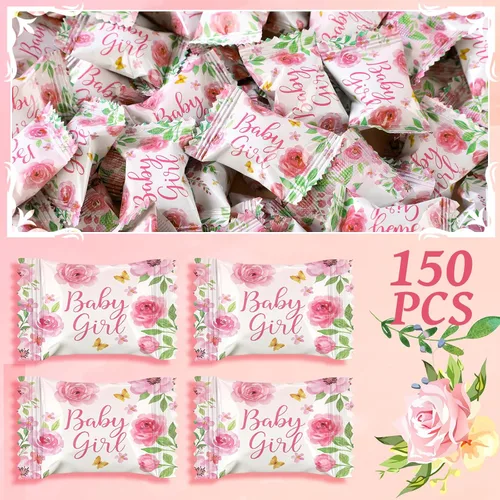 Miniatura 2 de Naucoos Dulces de baby shower para niña, bolsa de 26.5 onzas, 150 mentas duras a suaves, envueltas individualmente, caramelos rosados para baby