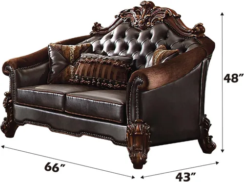 Miniatura 2 de Acme Vendome II - Sofá biplaza con 3 almohadas en dos tonos marrón oscuro sintético y cereza
