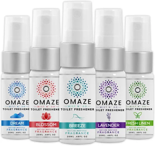 Spray para inodoro, desodorante de área, mezcla de 5 x 0.68 onzas, todo aroma, multicolor, eliminador de olores de baño para el hogar o sobre la