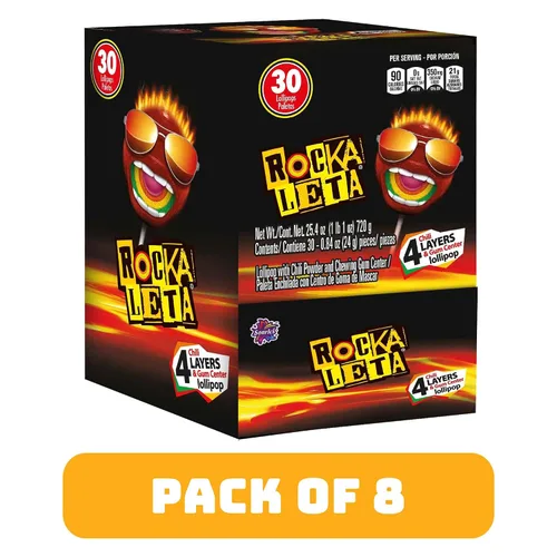 Miniatura 3 de Sonrics Rockaleta Lollipop Chili Capas con Centro de Gomas, Picante, Agriduras, Dulces Paletas, Caja Dispensador de 25.3 oz (Paquete de 8)