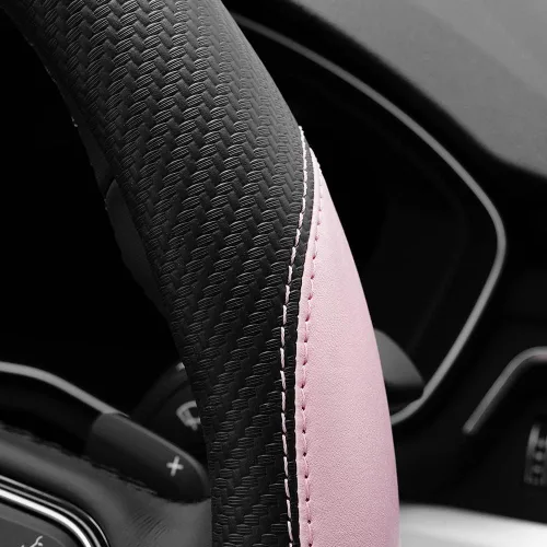 Miniatura 4 de YHONGJT Funda de volante de cuero de microfibra suave y linda de color rosa claro antideslizante, universal de 15 pulgadas para mujeres y niñas