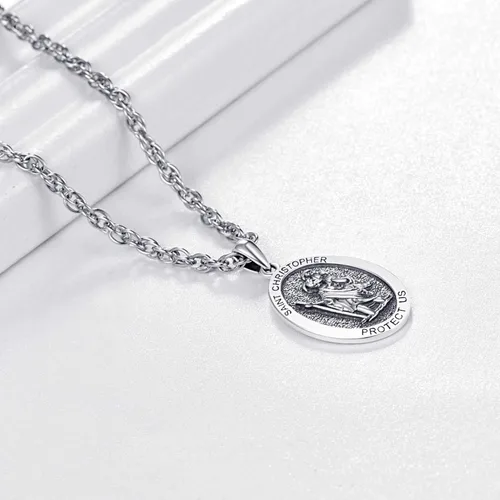Miniatura 2 de KINGWHYTE Collar de plata de ley 925 con colgante de San Miguel para hombre, con colgante de San Cristóbal para mujer, medalla de San Benito, collar