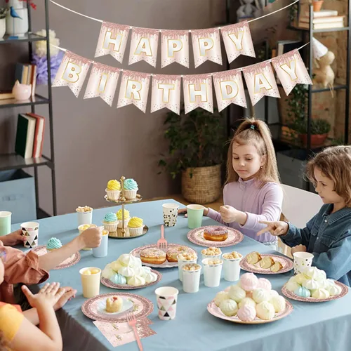Miniatura 5 de 24 juegos de decoración de fiesta de cumpleaños número 13 de oro rosa para niñas, platos y servilletas para el cumpleaños número 13, tenedores