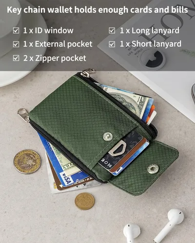 Miniatura 5 de Artpaxy Cartera minimalista para hombres y mujeres, llavero con bloqueo RFID, con cremallera, pequeña cartera con ventana de identificación, 2