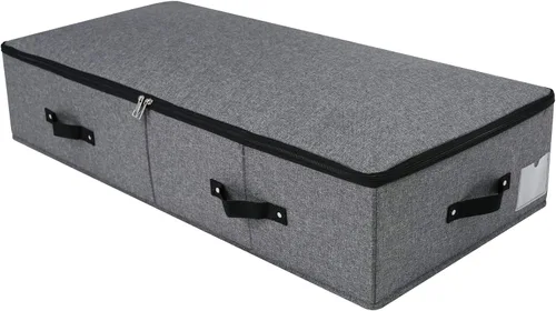 Miniatura 12 de 2 cajas de almacenamiento plegables debajo de la cama con forro de soporte de plástico, asas, tapa con cremallera, mantas, ropa y edredones
