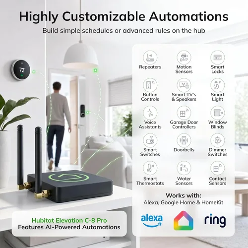 Miniatura 6 de Hubitat Elevation Hub de Automatización del Hogar (Modelo C-8 Pro) Compatible con Alexa, Apple HomeKit, Google Home, Zigbee, Z-Wave, Matter, Aqara