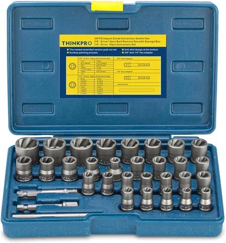 Miniatura 8 de Kit de Extractor de Pernos Mejorado de 15 Piezas, Juego de Zócalos de Pernos de Impacto para Pernos y Tuercas Dañados, Rayados, Oxidados, Tamaños