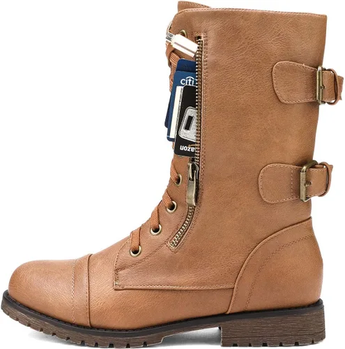 Miniatura 2 de DREAM PAIRS Women's Combat Boots, Mid Calf Built-in Wallet Pocket Lace up Military Ankle Booties