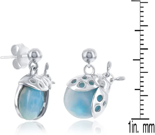Miniatura 17 de Beaux Bijoux Aretes de plata de ley azul larimar para mujer, joyería natural de larimar, diseño de animales marinos, pez de pulpo de tortuga