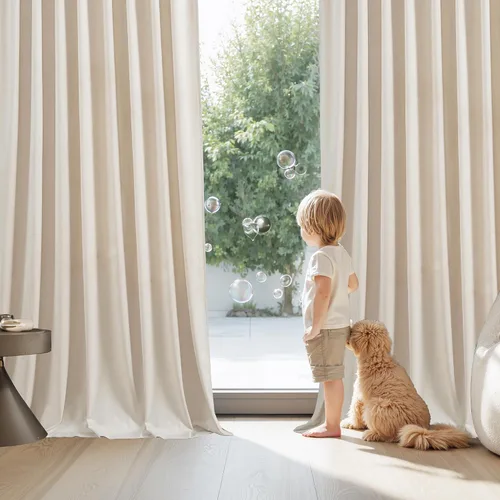 Miniatura 6 de StangH Cortinas de terciopelo beige para dormitorio de niños, elegante decoración del hogar con pestaña trasera y cinturón de gancho, cortinas
