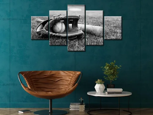 Miniatura 4 de BLINFEIRU 5 piezas de lienzo de arte de pared – equipo de béisbol rústico con temática deportiva – Decoración moderna para el hogar para niños